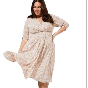 Torrid Women 3X Midi Shirt Dress Crepe De Chine Printed Roll Tab Sleeve Twist